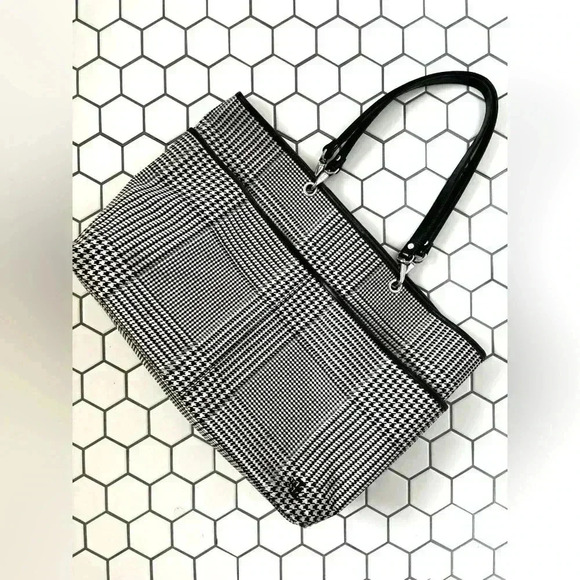 RALPH LAUREN houndstooth pocket tote in black - Picture 1 of 10